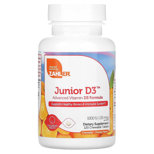 Zahler-Junior D3-Advanced Vitamin D3 Formula-Orange-25 mcg (1,000 IU)-120 Chewable Tablets