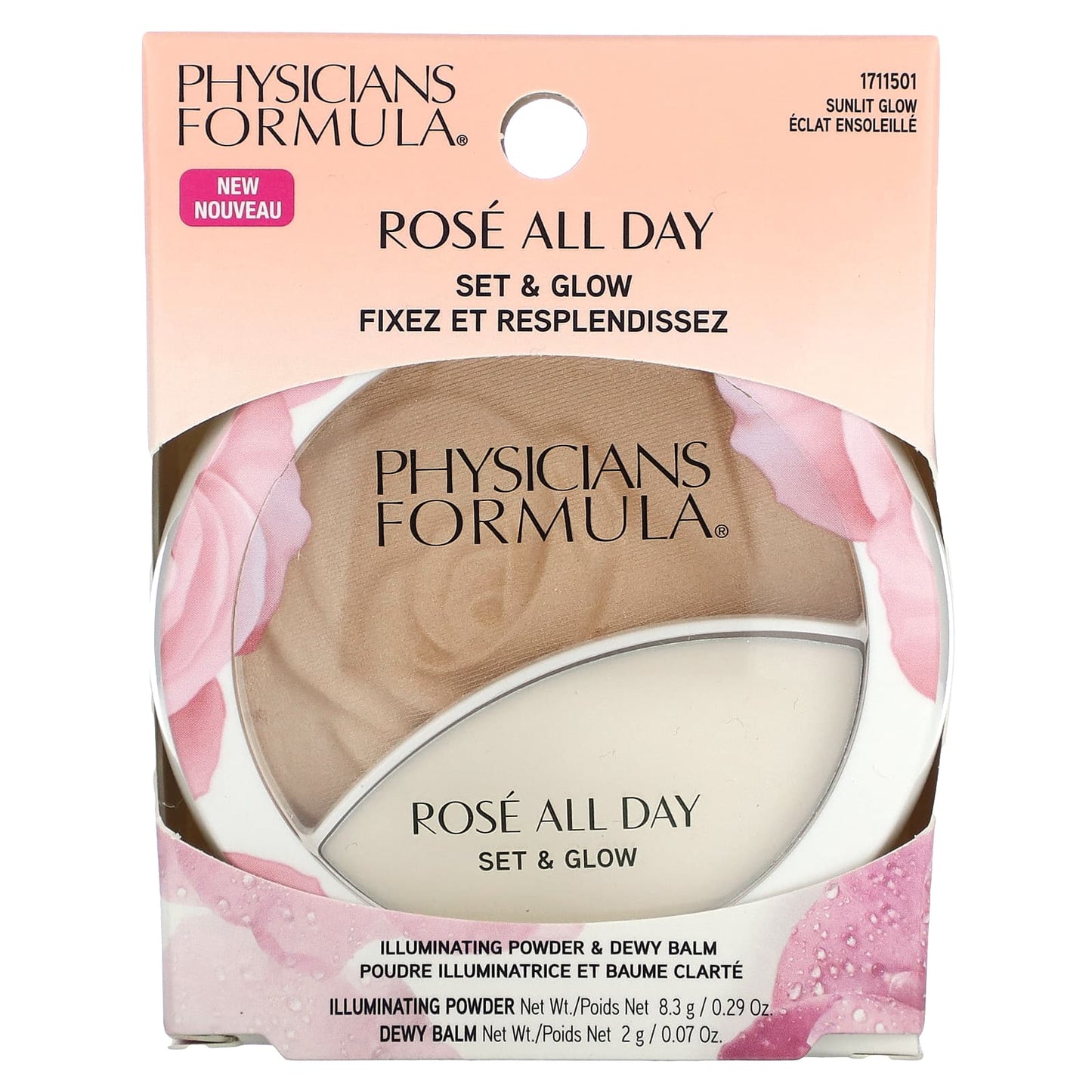 Physicians Formula, Rosé All Day, Set & Glow, Illuminating Powder & Dewy Balm, 1711501 Sunlit Glow, 1 Count