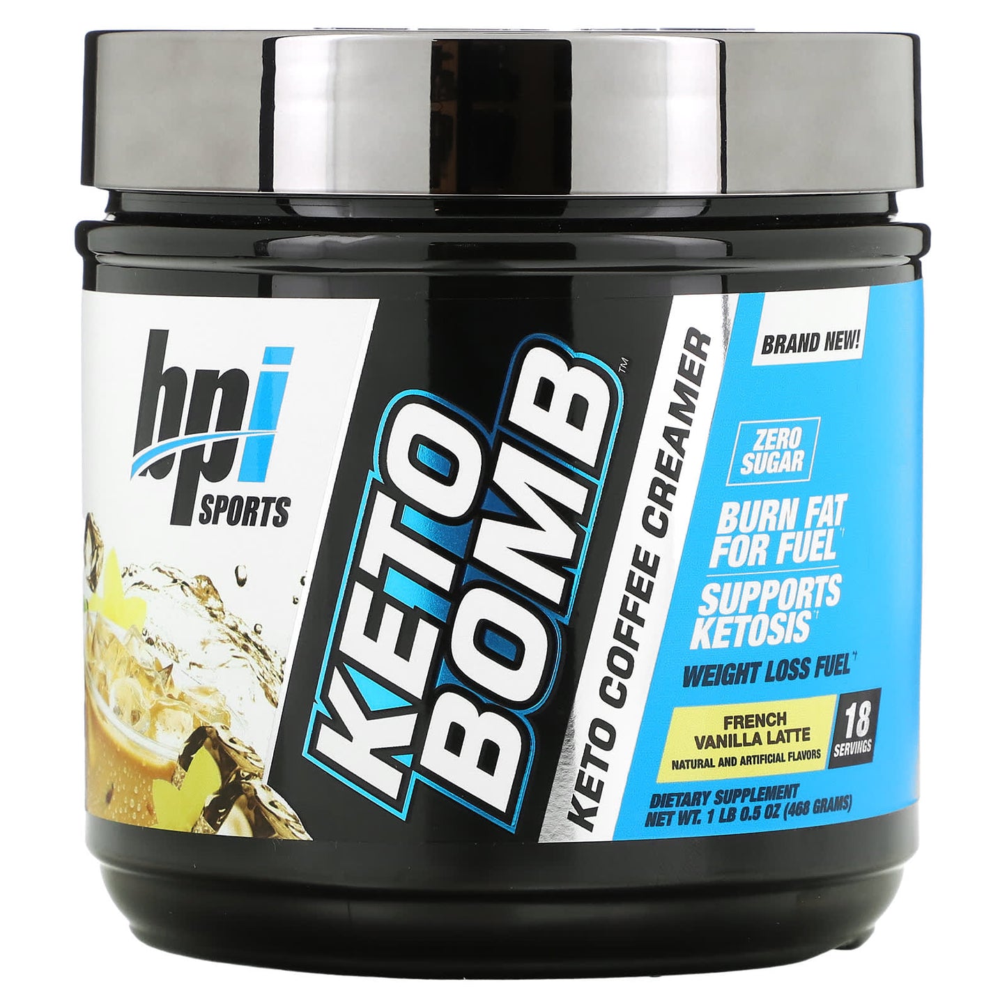 BPI Sports-Keto Bomb-Keto Coffee Creamer-French Vanilla Latte-1 lbs 0.5 oz (468 g)