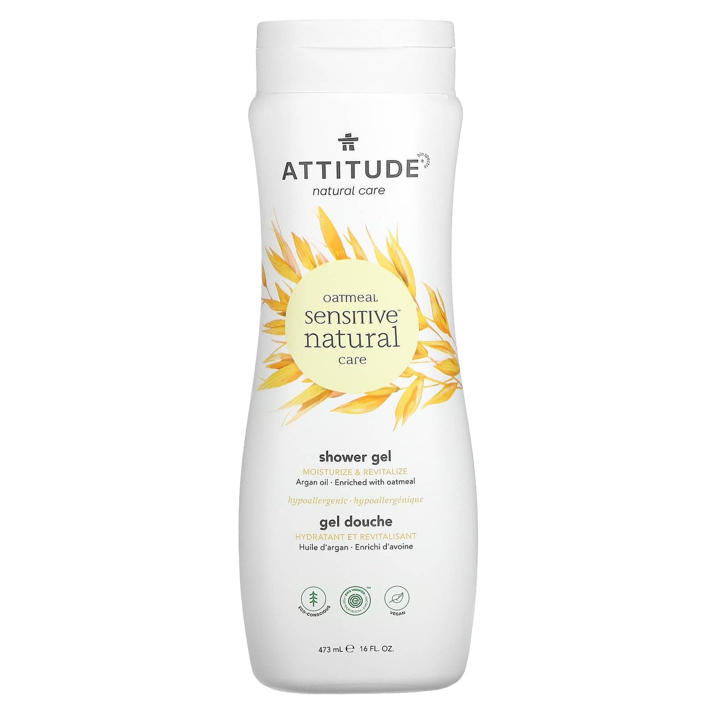 ATTITUDE-Oatmeal Sensitive Natural Care-Shower Gel-Moisturize & Revitalize-Argan Oil-16 fl oz (473 ml)