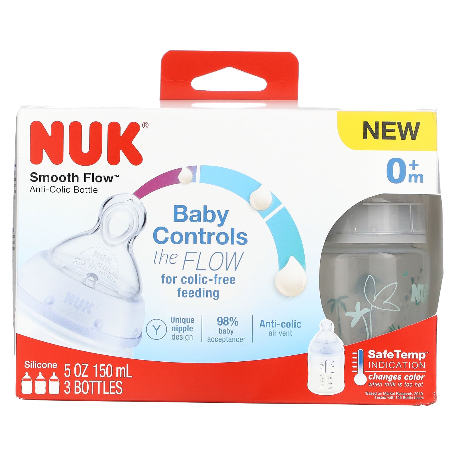 NUK-Smooth Flow-Anti-Colic Bottle-0+ Months-3 Bottles-5 oz (150 ml) Each