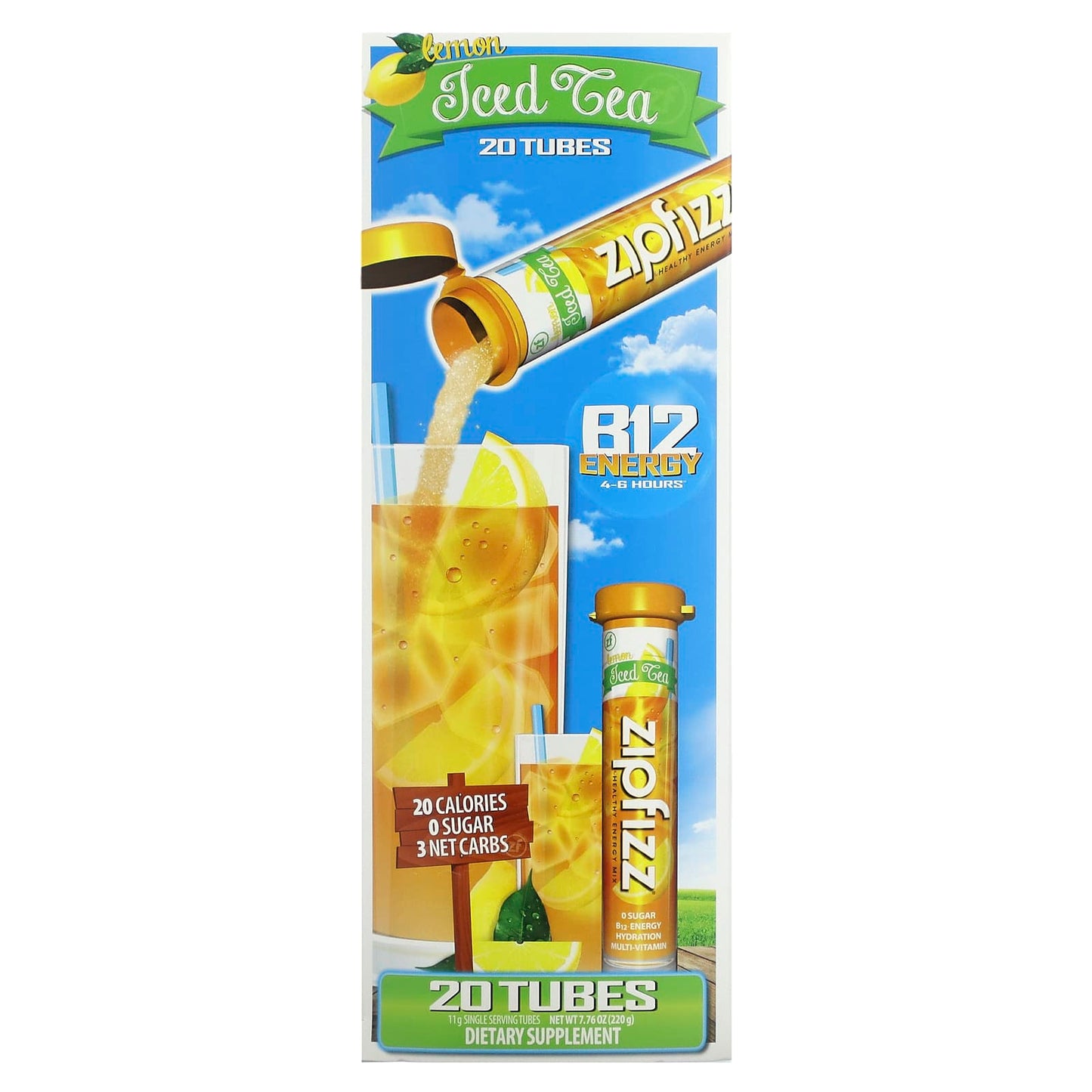 Zipfizz-Iced Tea-Healthy Energy Mix with B12-Lemon-20 Tubes-0.39 oz (11 g) Each