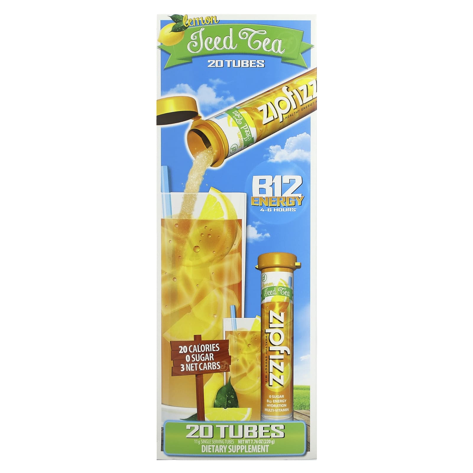 Zipfizz-Iced Tea-Healthy Energy Mix with B12-Lemon-20 Tubes-0.39 oz (11 g) Each