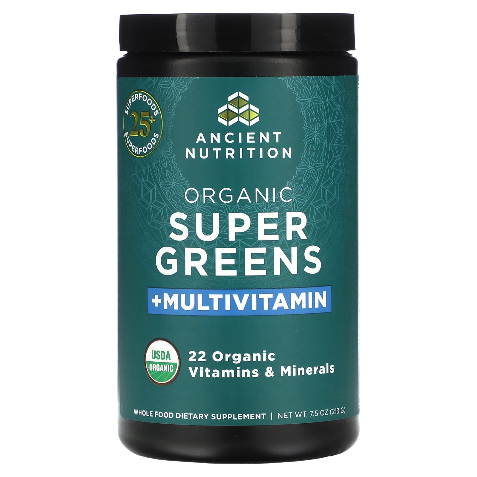 Ancient Nutrition-Organic Super Greens + Multivitamin-7.5 oz (213 g)