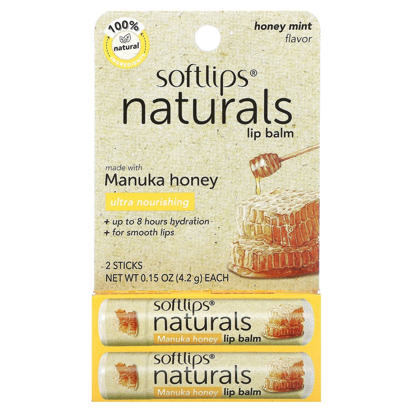 Softlips, Naturals Lip Balm with Manuka Honey, Honey Mint, 2 Sticks, 0.15 oz (4.2 g) Each