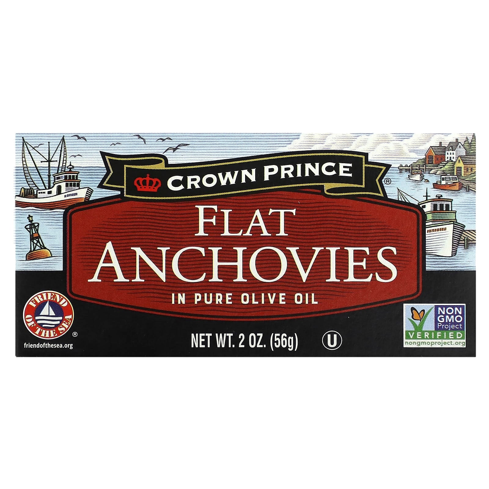 Crown Prince Natural-Flat Anchovies-In Pure Olive Oil-2 oz (56 g)