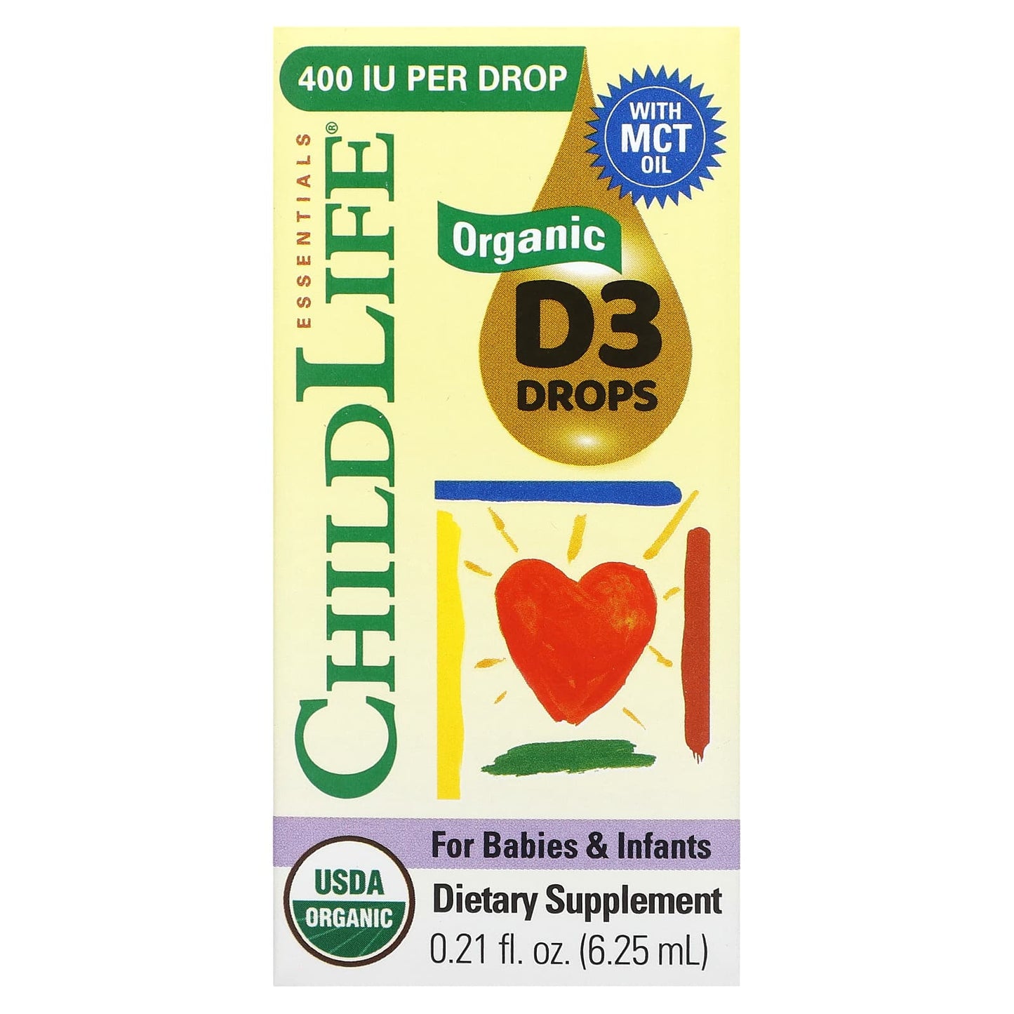 ChildLife Essentials-Organic D3 Drops for Babies & Infants-0.21 fl oz (6.25 mL)