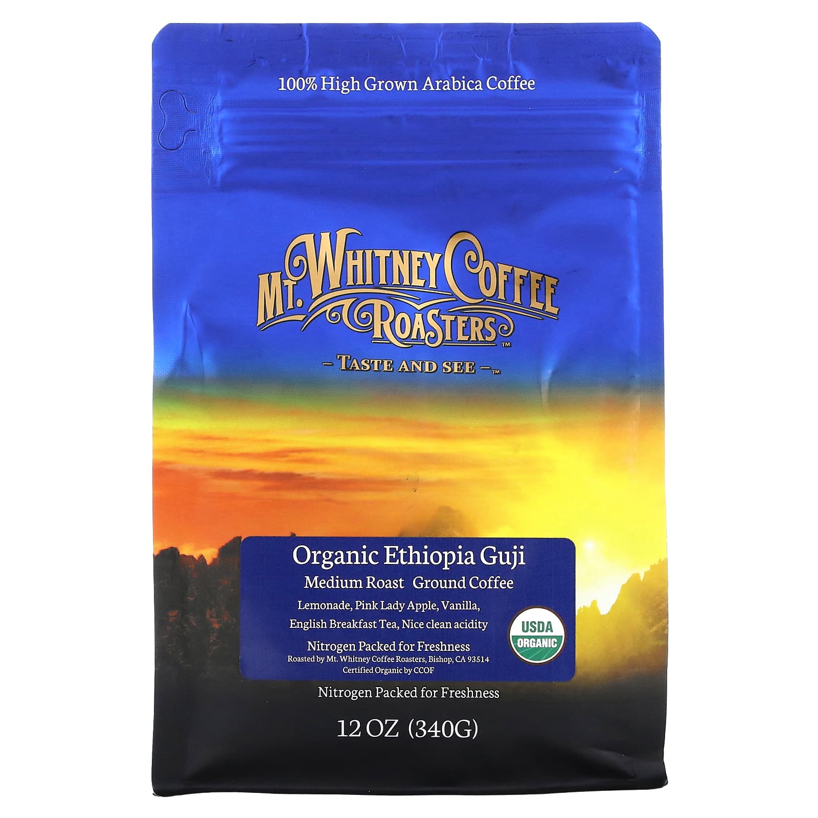 Mt. Whitney Coffee Roasters-Organic Ethiopia Guji-Ground Coffee-Medium Roast-12 oz (340 g)