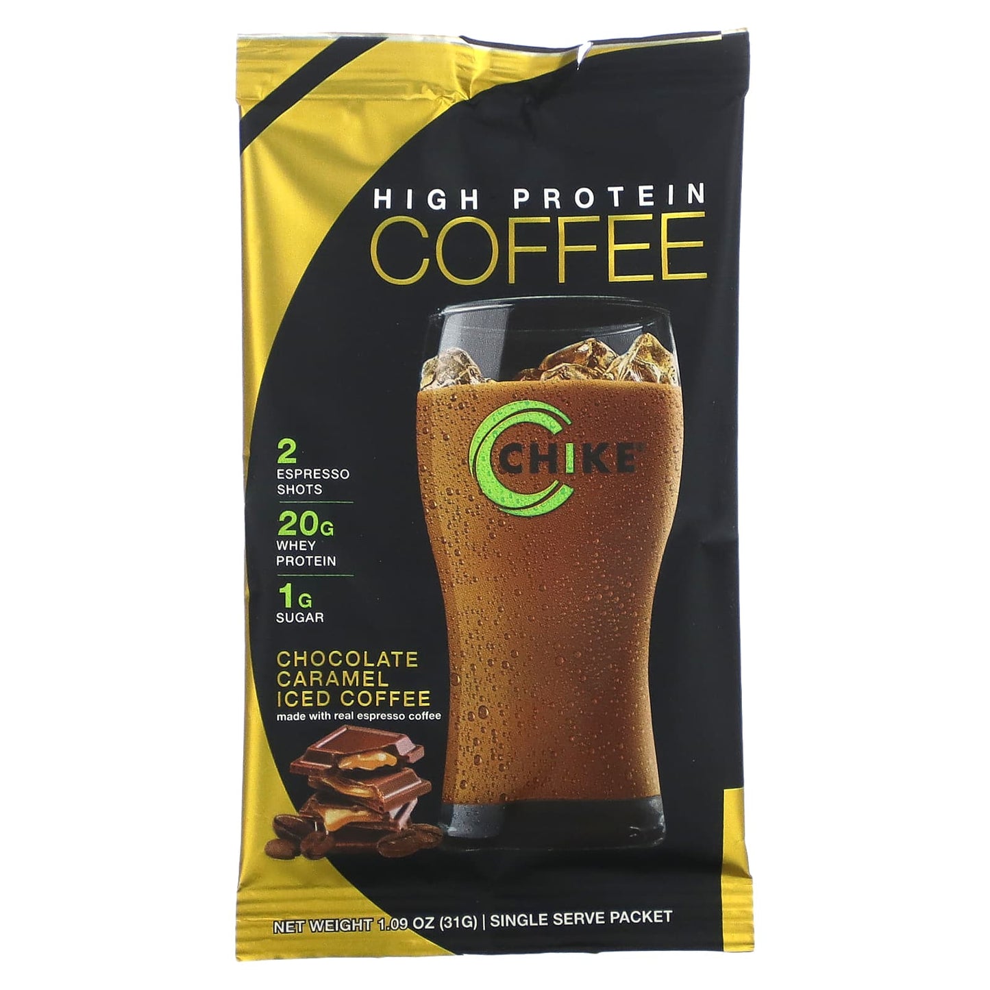 Chike Nutrition, High Protein Iced Coffee, Chocolate Caramel, 12 Packets, 1.09 oz (31 g) Each