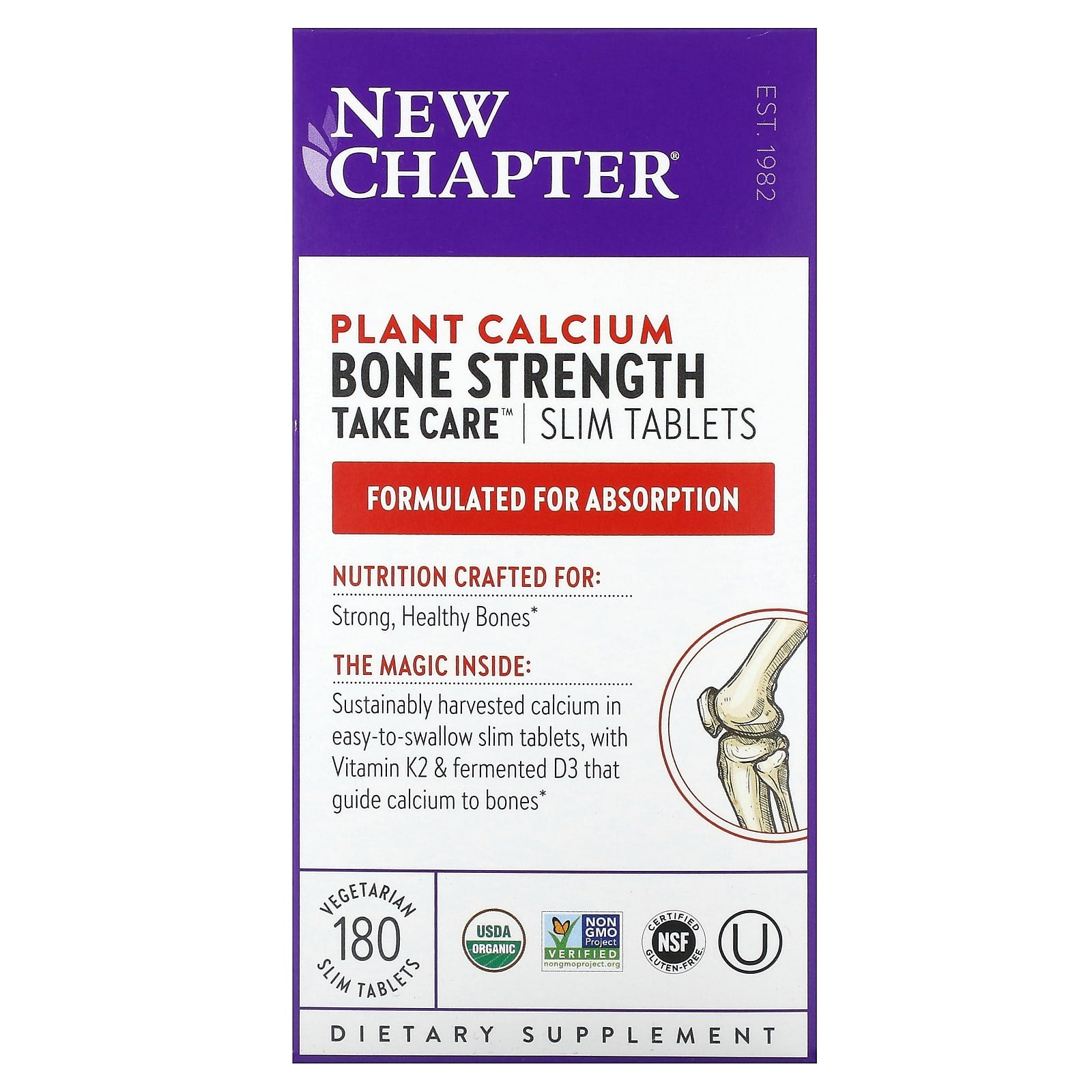 New Chapter-Plant Calcium-Bone Strength Take Care-180 Vegetarian Slim Tablets