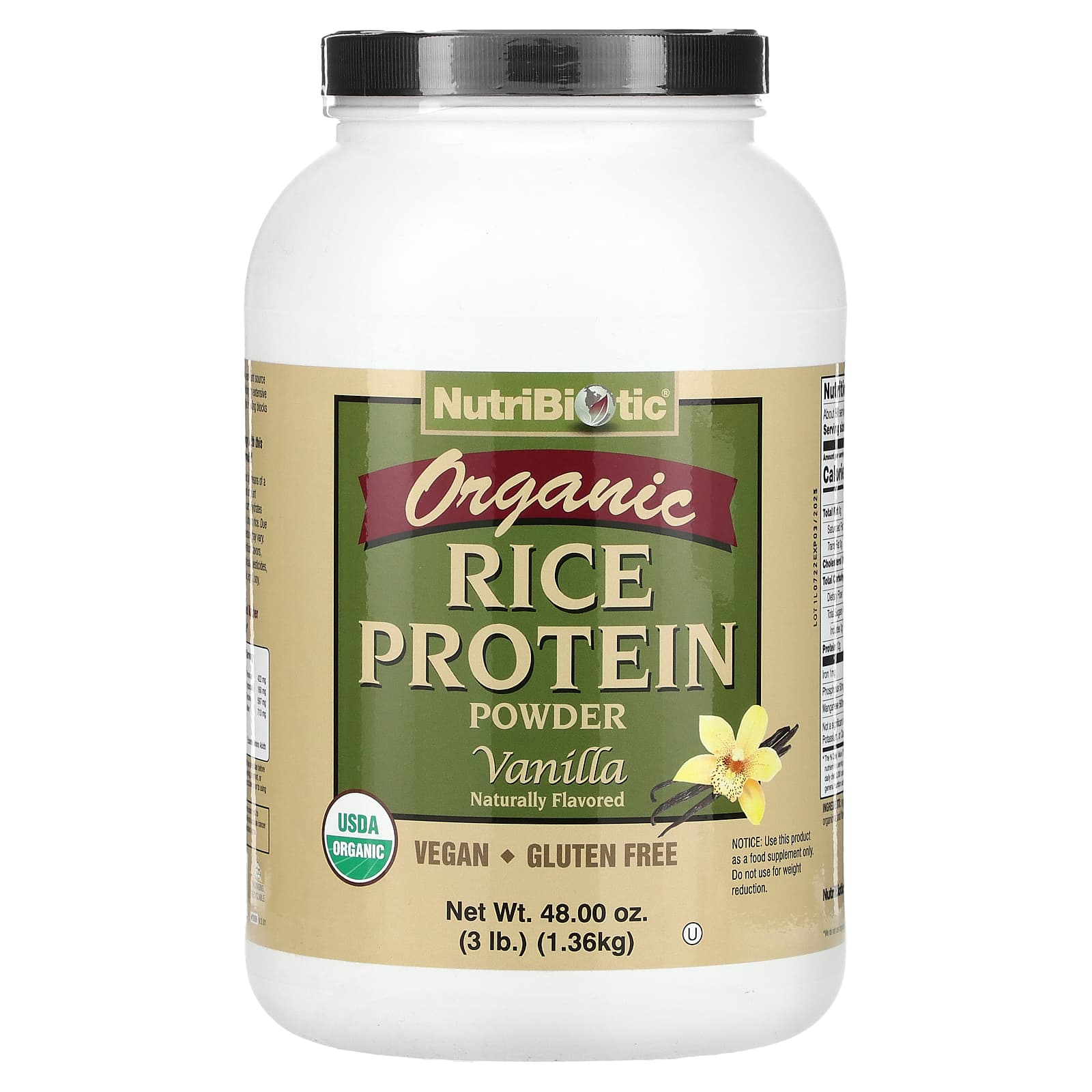 NutriBiotic-Organic Rice Protein Powder-Vanilla-3 lb (1.36 kg)