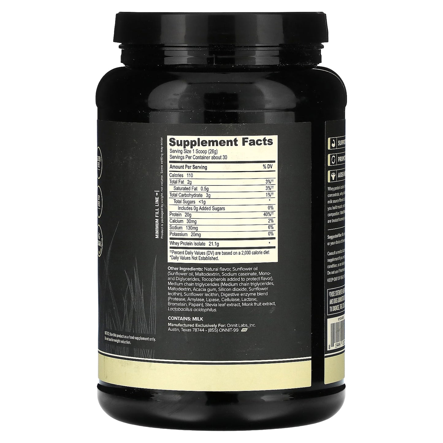 Onnit, Whey Isolate Protein, Grass Fed, Vanilla, 27.5 oz (780 g)