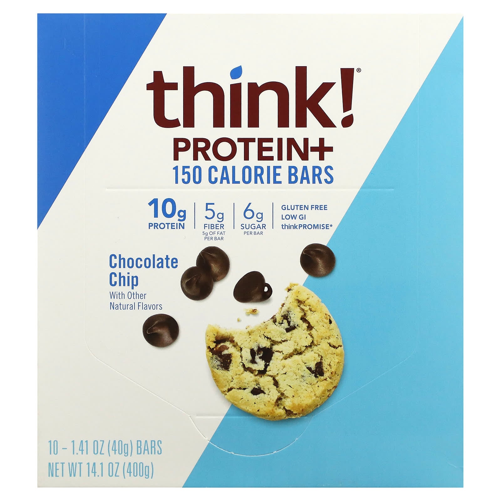 Think !-Protein+ 150 Calorie Bars-Chocolate Chip-10 Bars-1.41 oz (40 g) Each