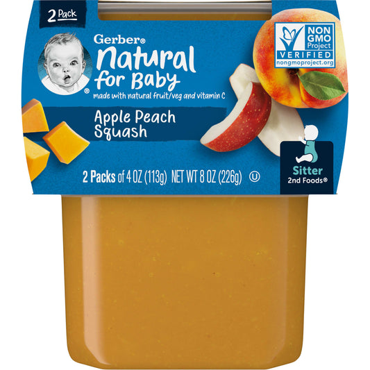 Gerber-Natural for Baby-2nd Foods-Apple Peach Squash-2 Pack-4 oz (113 g) Each