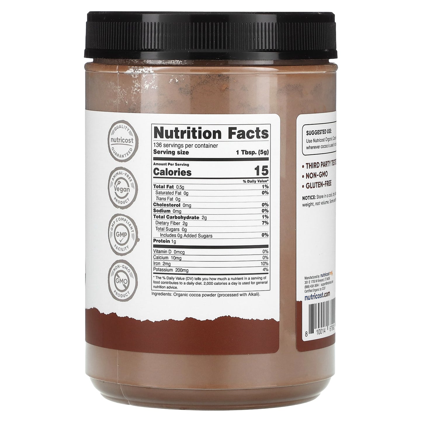 Nutricost, Pantry, Organic Cocoa Powder, Unsweetened, 24.3 oz (680 g)