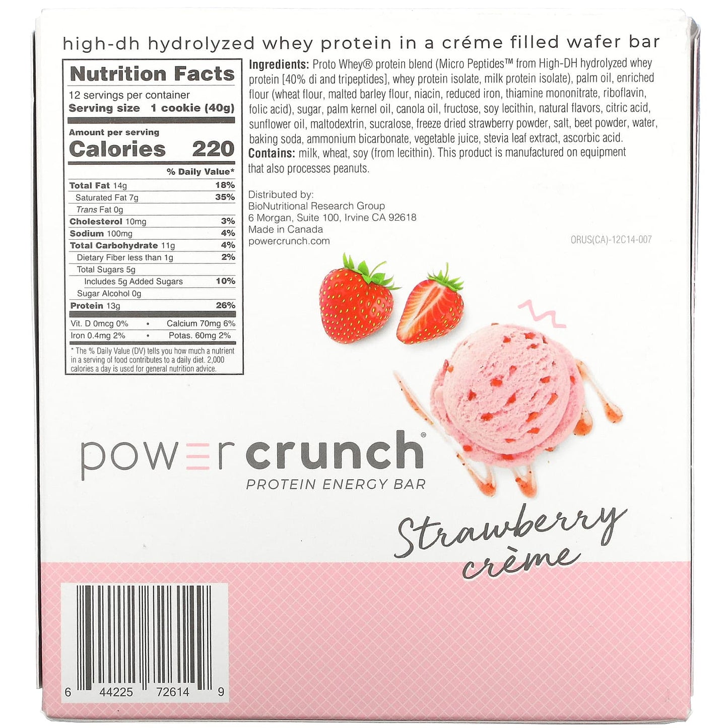 BNRG, Power Crunch Protein Energy Bar, Strawberry Creme, 12 Bars, 1.4 oz (40 g) Each