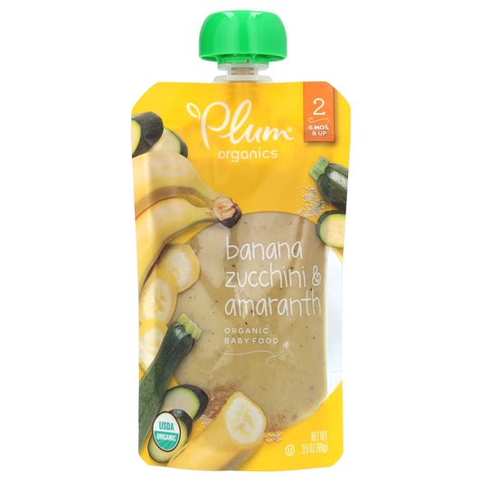 Plum Organics-Organic Baby Food-6 Mos & Up-Banana-Zucchini & Amaranth-3.5 oz (99 g)