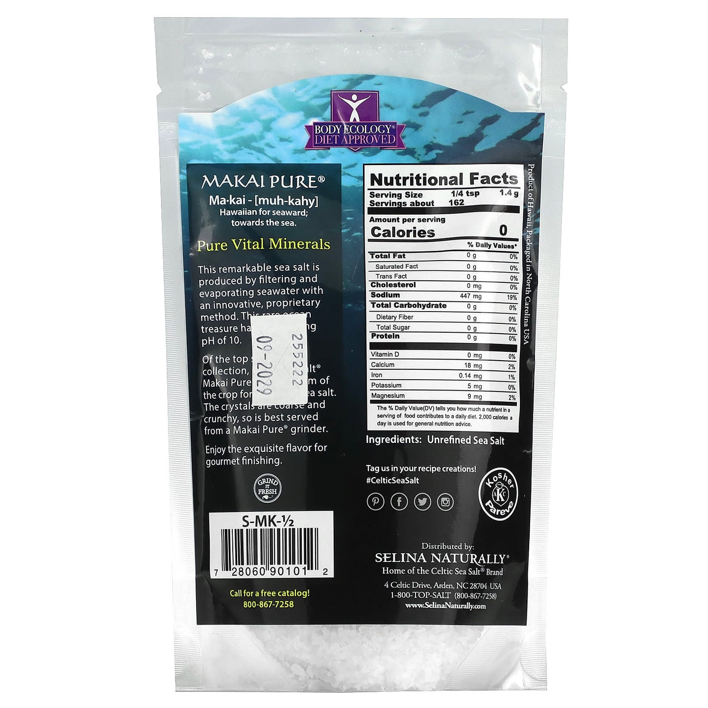 Celtic Sea Salt, Makai Pure, Unrefined Sea Salt, 1/2 lb (227 g)