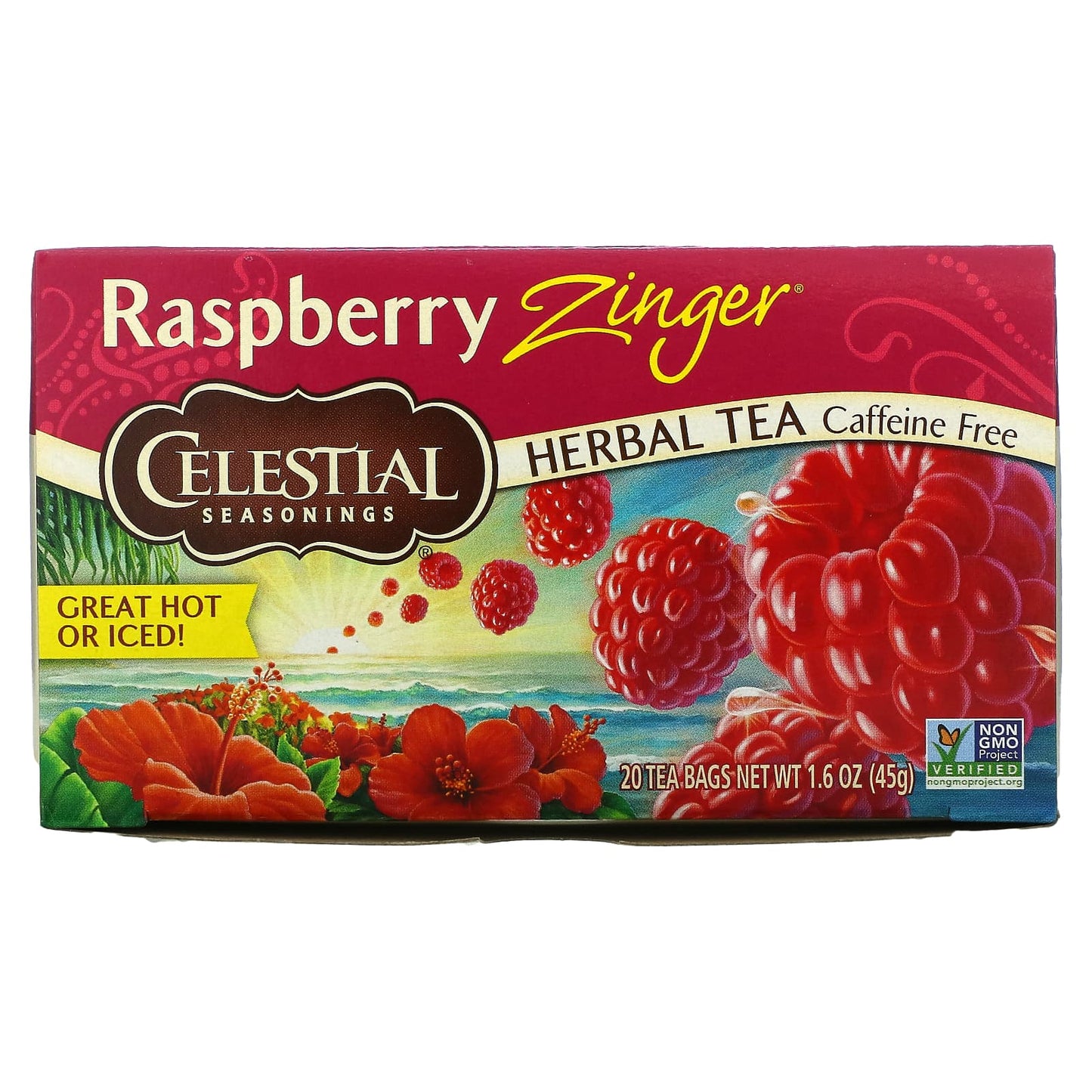 Celestial Seasonings-Herbal Tea-Raspberry Zinger-Caffeine Free-20 Tea Bags-1.6 oz (45 g)