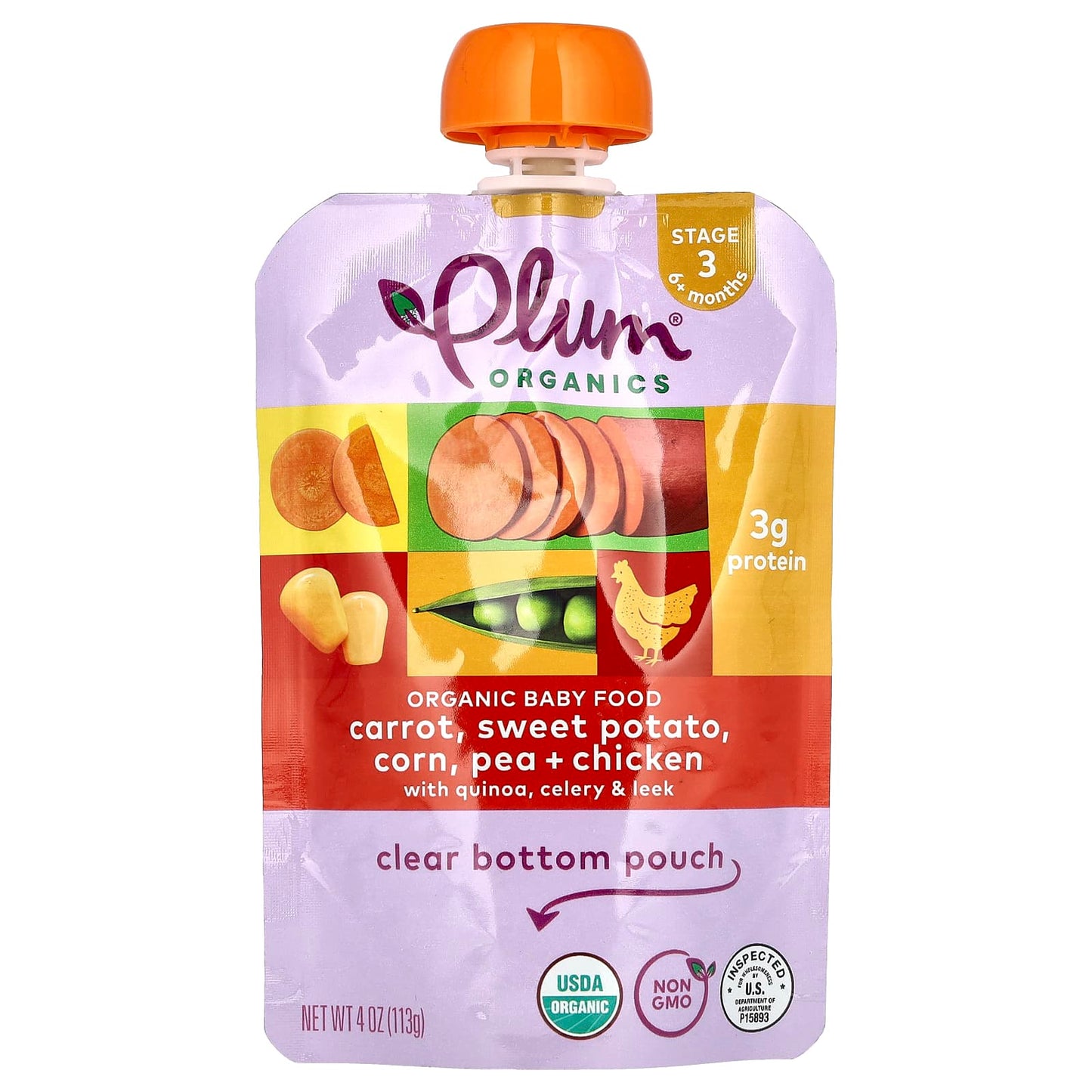 Plum Organics-Baby Food-6+ Months-Carrot-Sweet Potato-Corn-Pea & Chicken-4 oz (113 g)