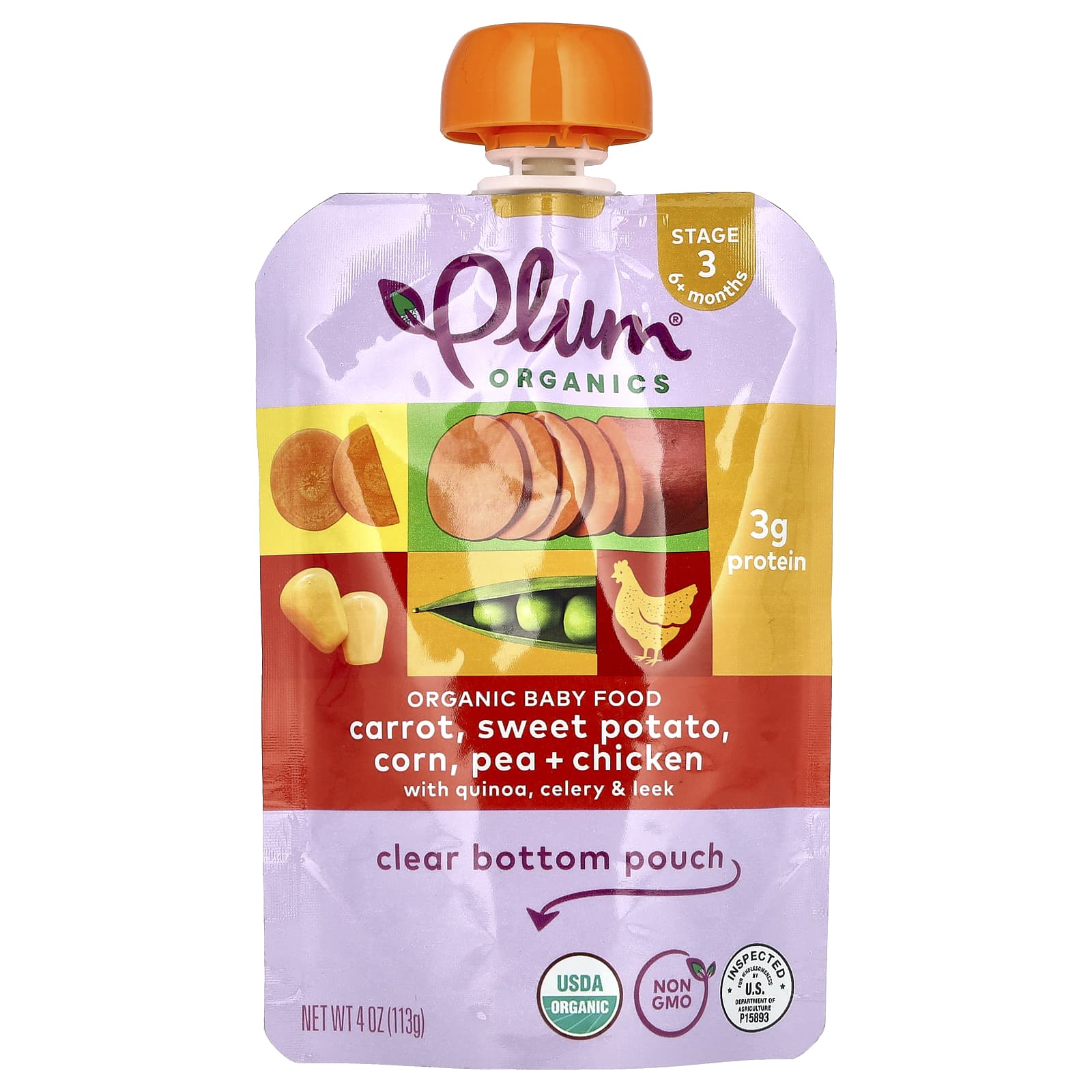 Plum Organics-Baby Food-6+ Months-Carrot-Sweet Potato-Corn-Pea & Chicken-4 oz (113 g)