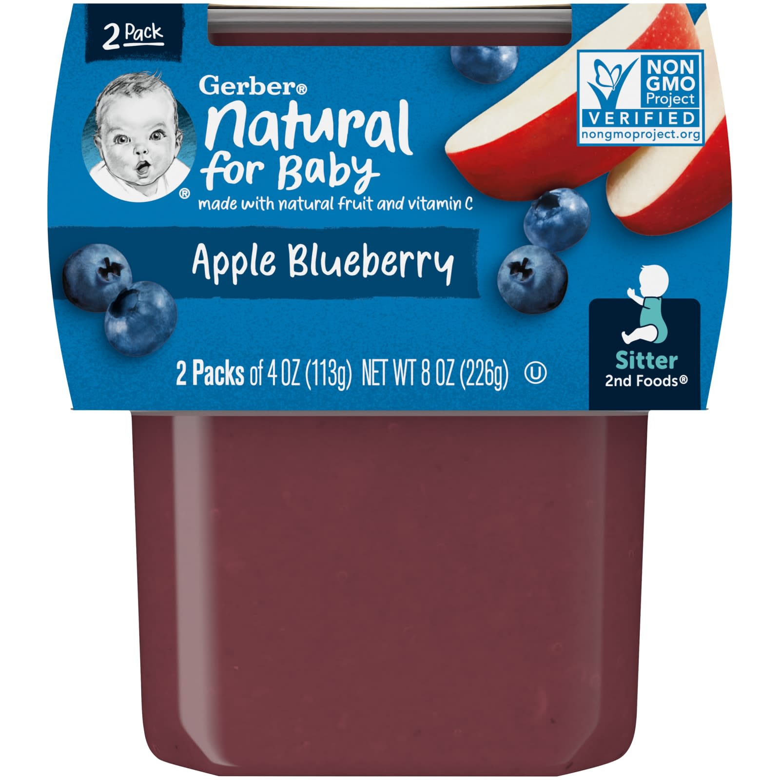 Gerber-Natural for Baby-2nd Foods-Apple Blueberry-2 Pack-4 oz (113 g) Each