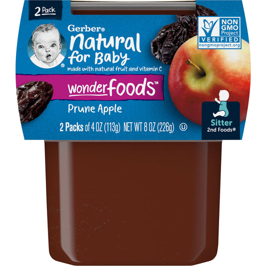 Gerber-Natural for Baby-Wonder Foods-2nd Foods-Prune Apple-2 Pack-4 oz (113 g) Each