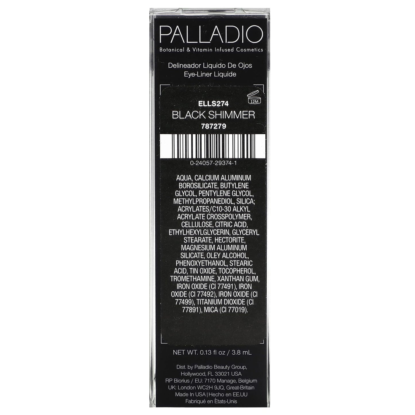 Palladio, Liquid Eyeliner, Black Shimmer ELLS274, 0.13 fl oz (3.8 ml)