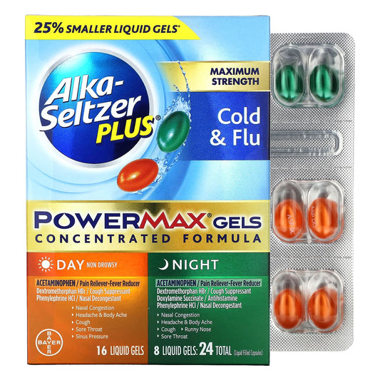 Alka-Seltzer Plus-Maximum Strength Cold & Flu-PowerMax Gels-Day & Night-24 Liquid Gels