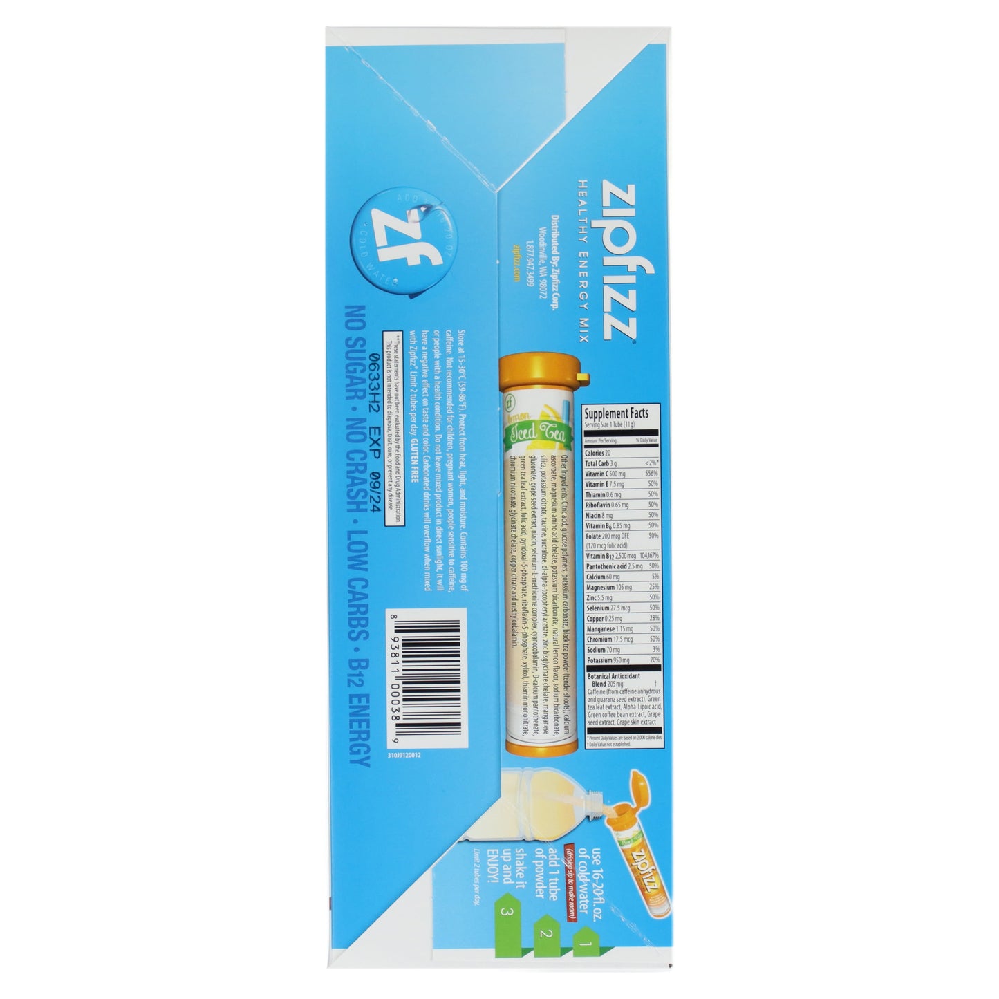 Zipfizz, Iced Tea, Healthy Energy Mix with B12, Lemon, 20 Tubes, 0.39 oz (11 g) Each