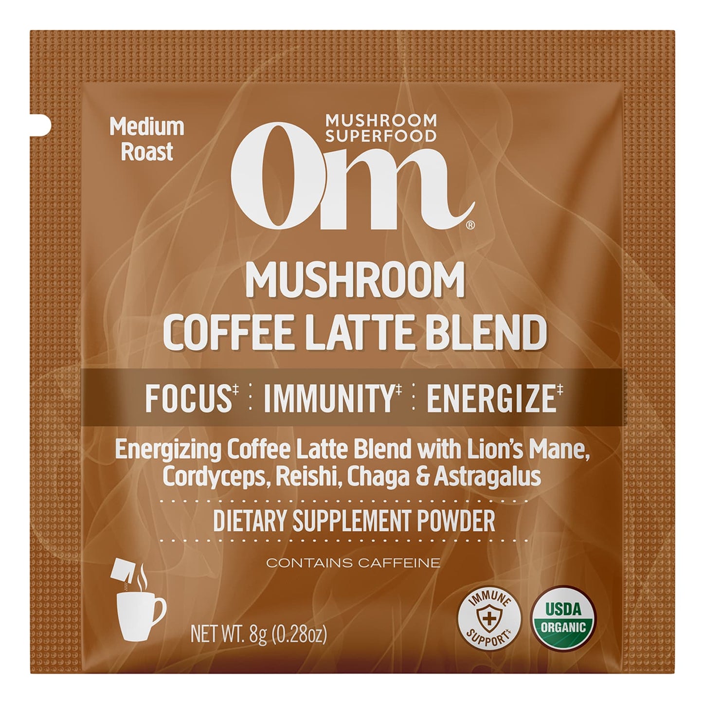 Om Mushrooms, Mushroom Coffee Latte Blend, 10 Packets, 0.28 oz (8 g) Each