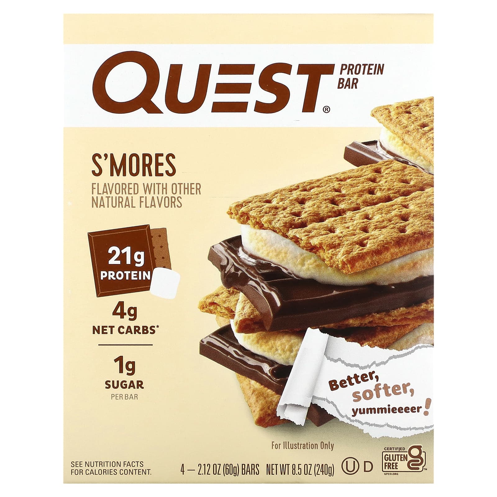 Quest Nutrition-Protein Bar-S'Mores-4 Bars-2.12 oz (60 g) Each