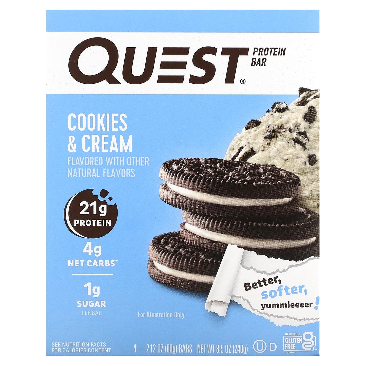 Quest Nutrition-Protein Bar-Cookies & Cream-4 Bars-2.12 oz (60 g) Each