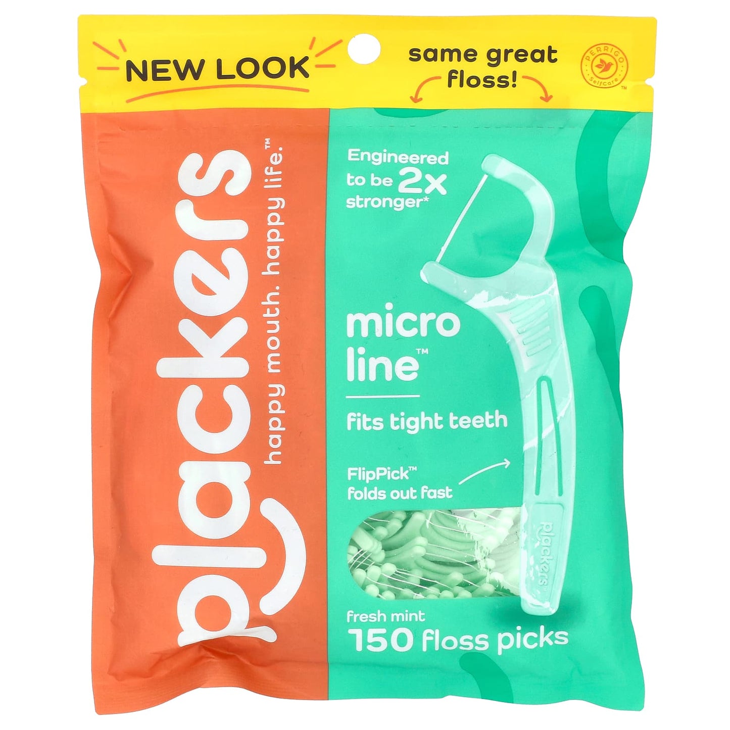 Plackers-Micro Line-Floss Picks-Fresh Mint-150 Count