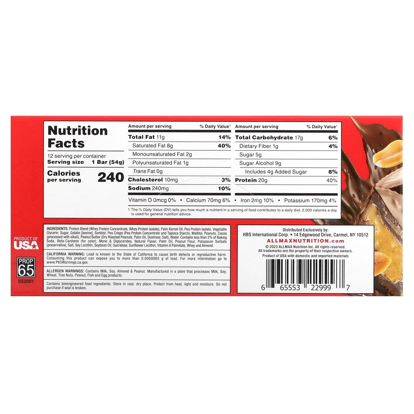 ALLMAX, Hexapro, Protein Bar, Chocolate Peanut Butter Cup, 12 Bars, 1.9 oz (54 g) Each