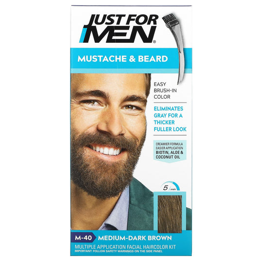 Just for Men-Mustache & Beard-Brush-In Color-M-40 Medium-Dark Brown-1 Multiple Application Kit