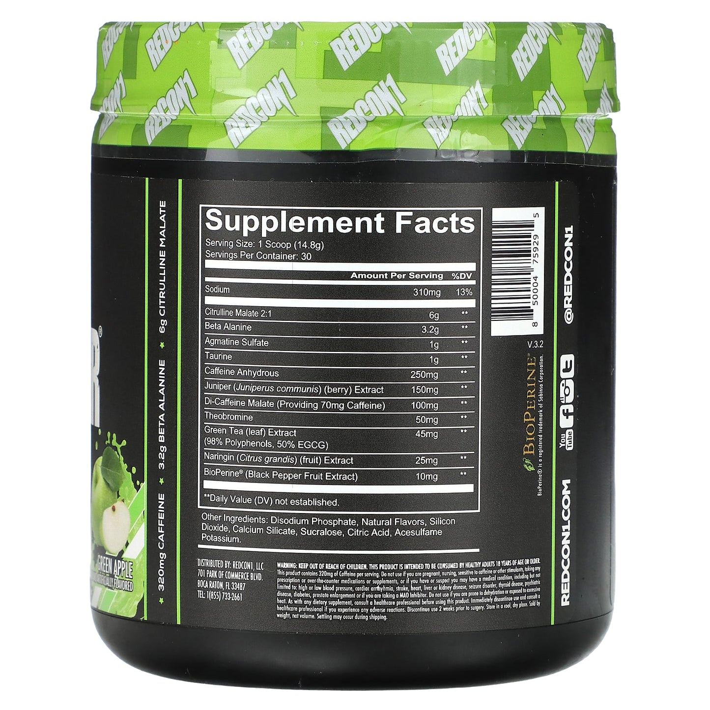 Redcon1, Total War, Pre-Workout, Green Apple, 15.66 oz (444 g)