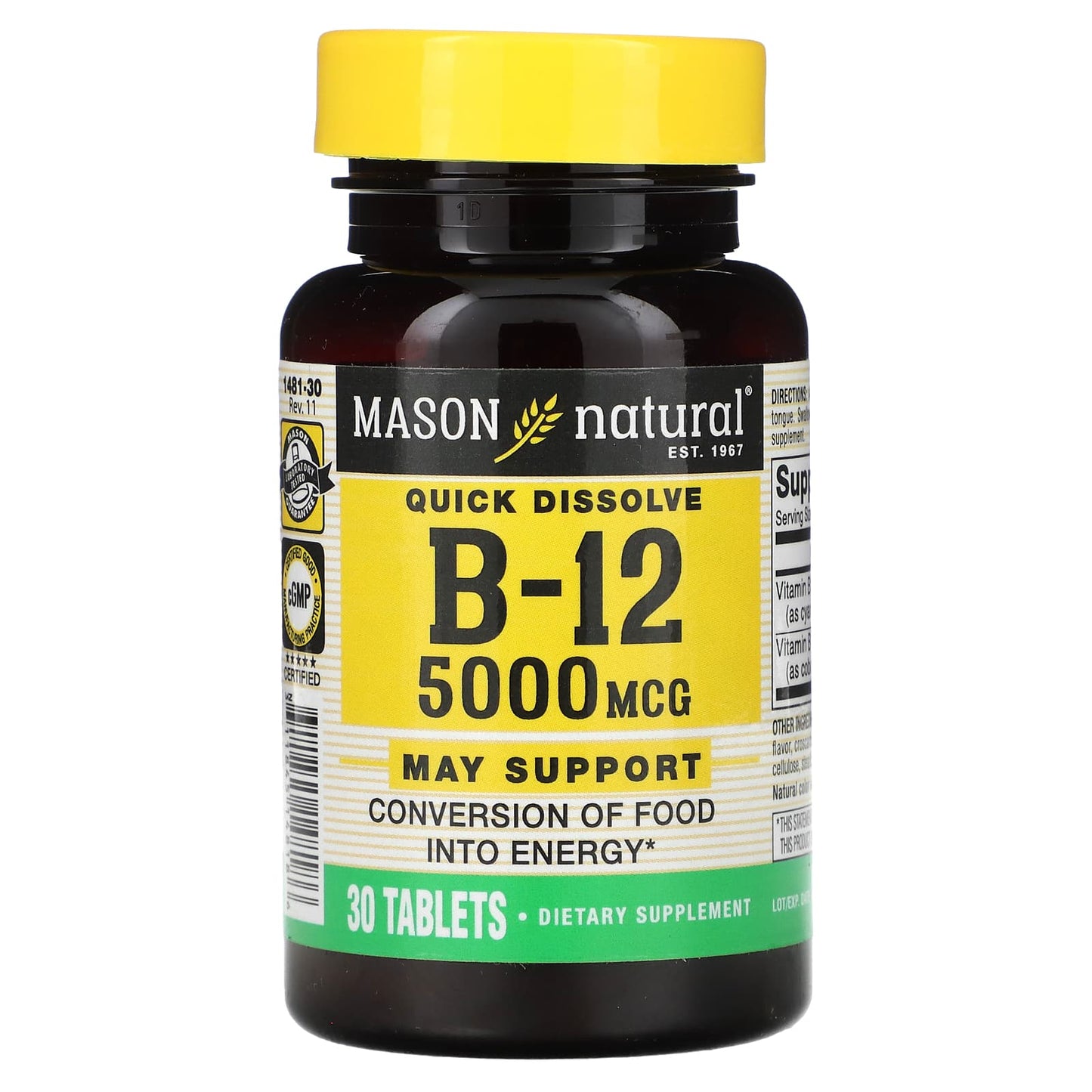 Mason Natural-Quick Dissolve-Vitamin B-12-5,000 mcg-30 Tablets