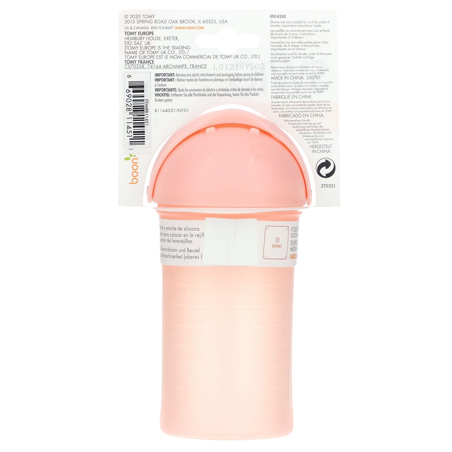 Boon, Swig Silicone Straw Cup, 6m+, Pink, 9 oz (270 ml)