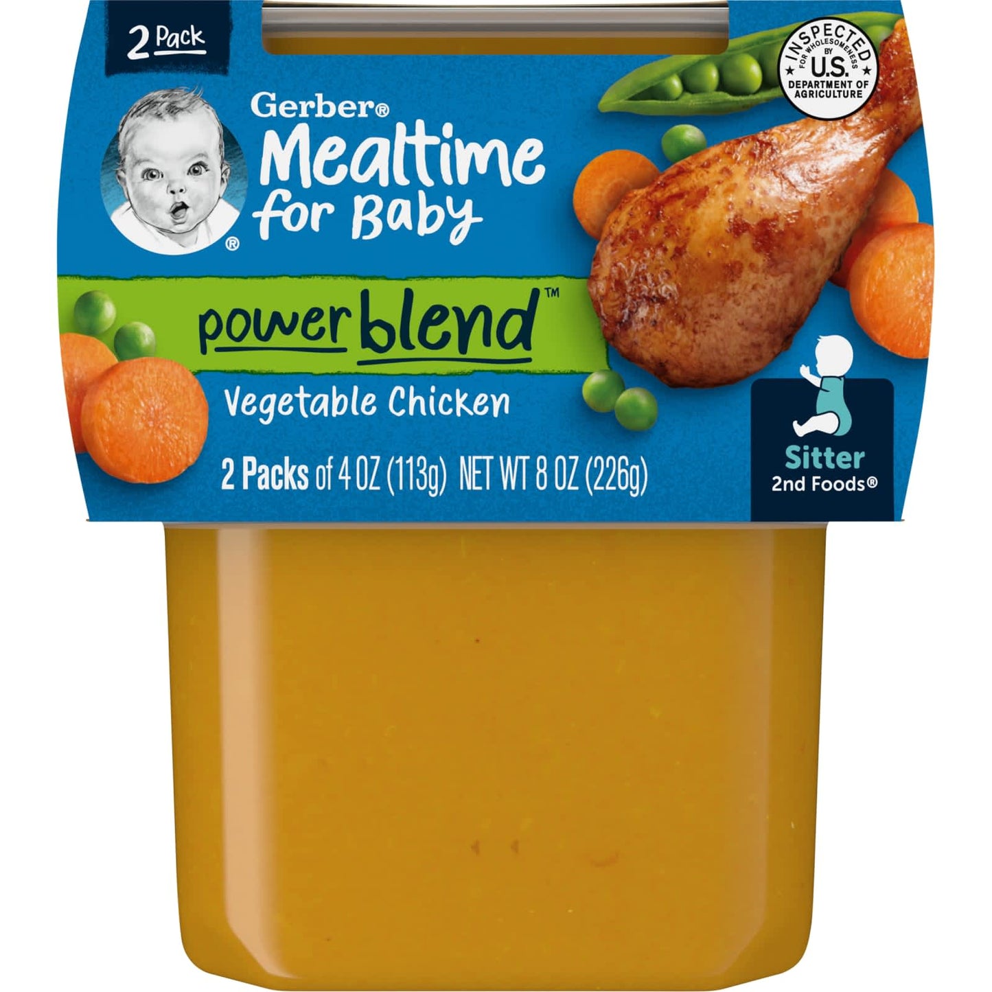 Gerber-Mealtime for Baby-Power Blend-2nd Foods-Vegetable Chicken -2 Pack-4 oz (113 g) Each