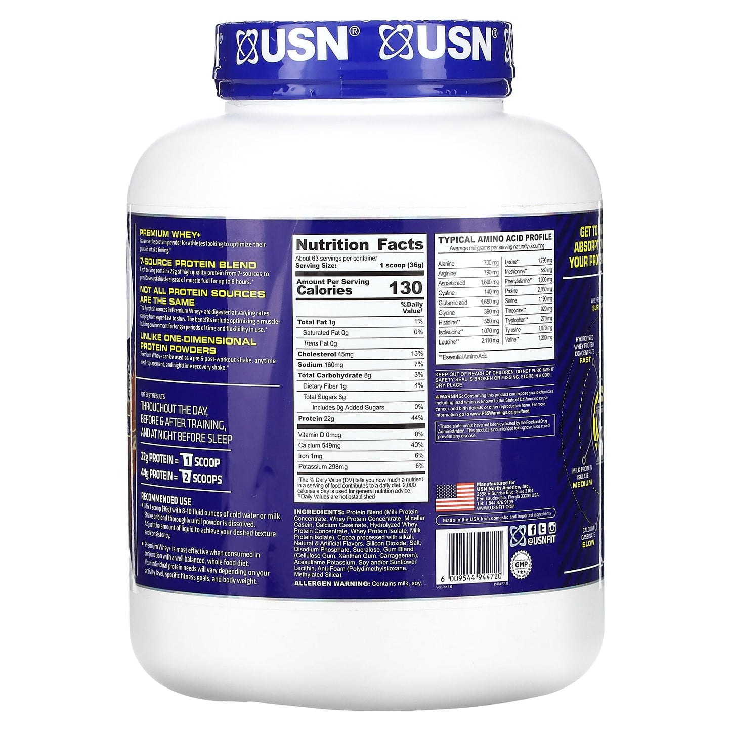 USN, Premium Whey+, Chocolate, 5 lbs (2,267 g)