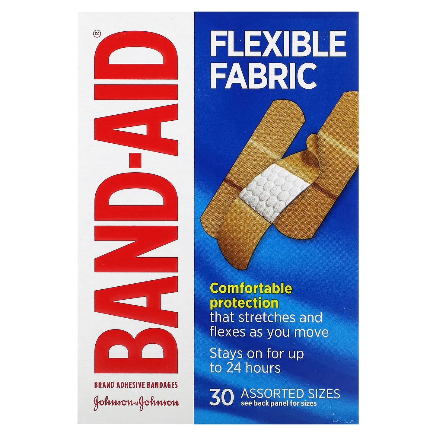 Band Aid-Adhesive Bandages-Flexible Fabric-30 Assorted Sizes