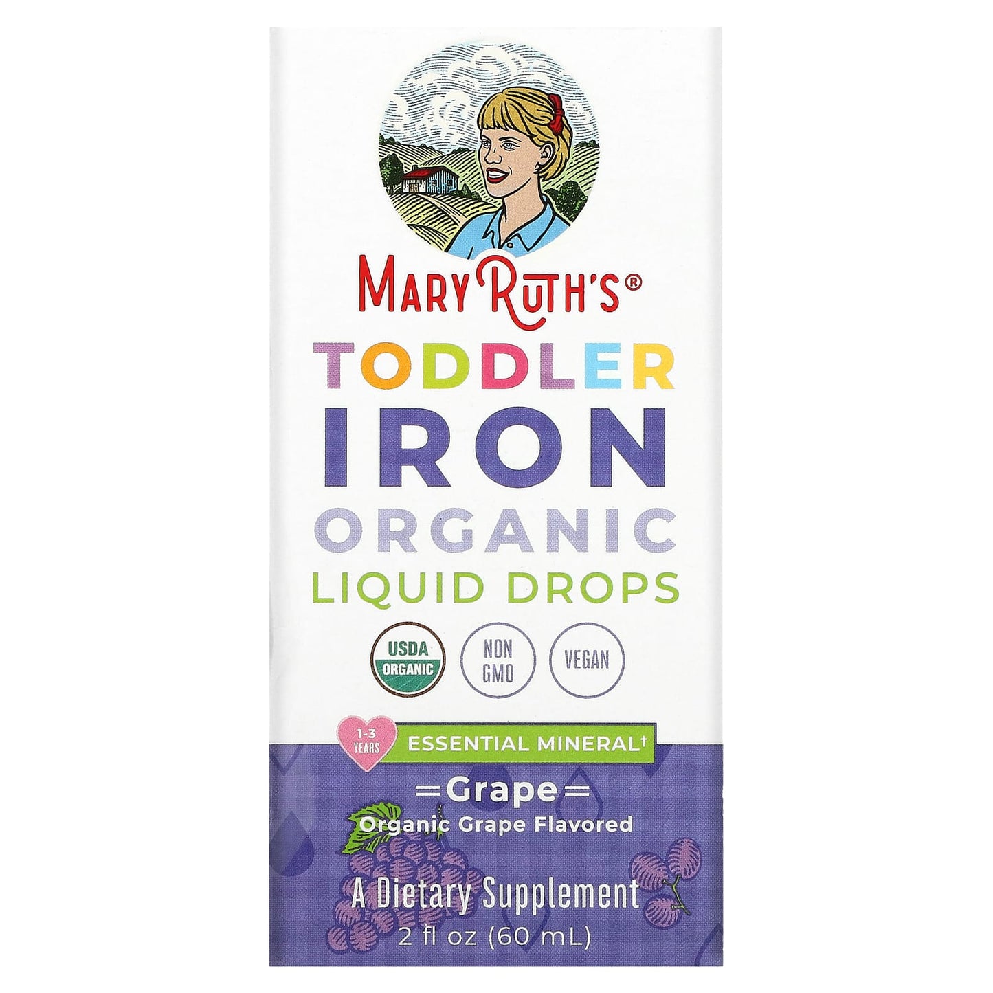 MaryRuth's-Toddler Iron Organic Liquid Drops-1-3 Years-Grape-2 fl oz (60 ml)