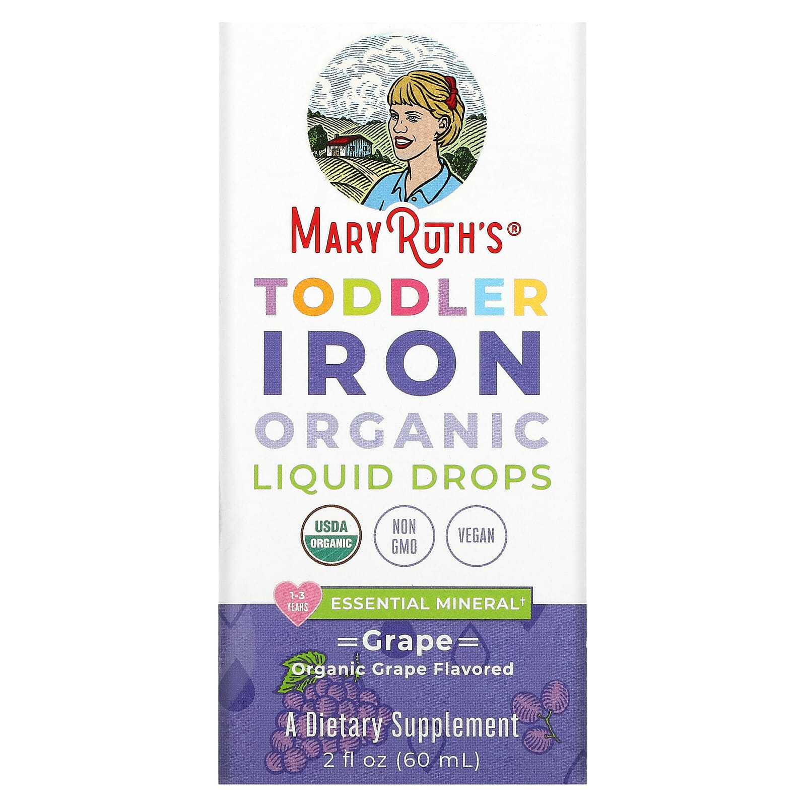 MaryRuth's-Toddler Iron Organic Liquid Drops-1-3 Years-Grape-2 fl oz (60 ml)