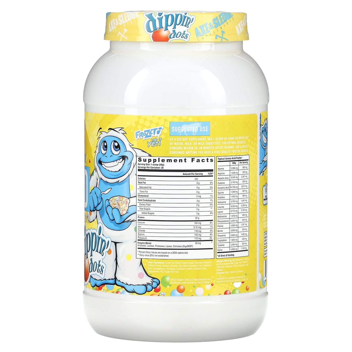 Axe & Sledge Supplements, Farm Fed, Grass Fed Whey Protein Isolate, Dippin' Dots Banana Split Ice Cream, 29.63 oz (840 g)