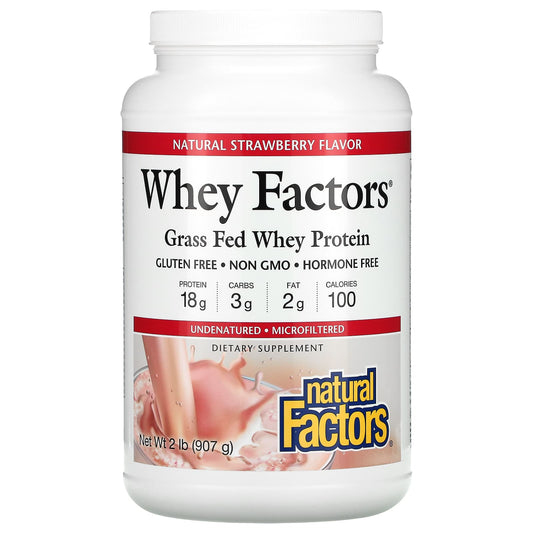 Natural Factors-Whey Factors-Grass Fed Whey Protein-Natural Strawberry-2 lb (907 g)