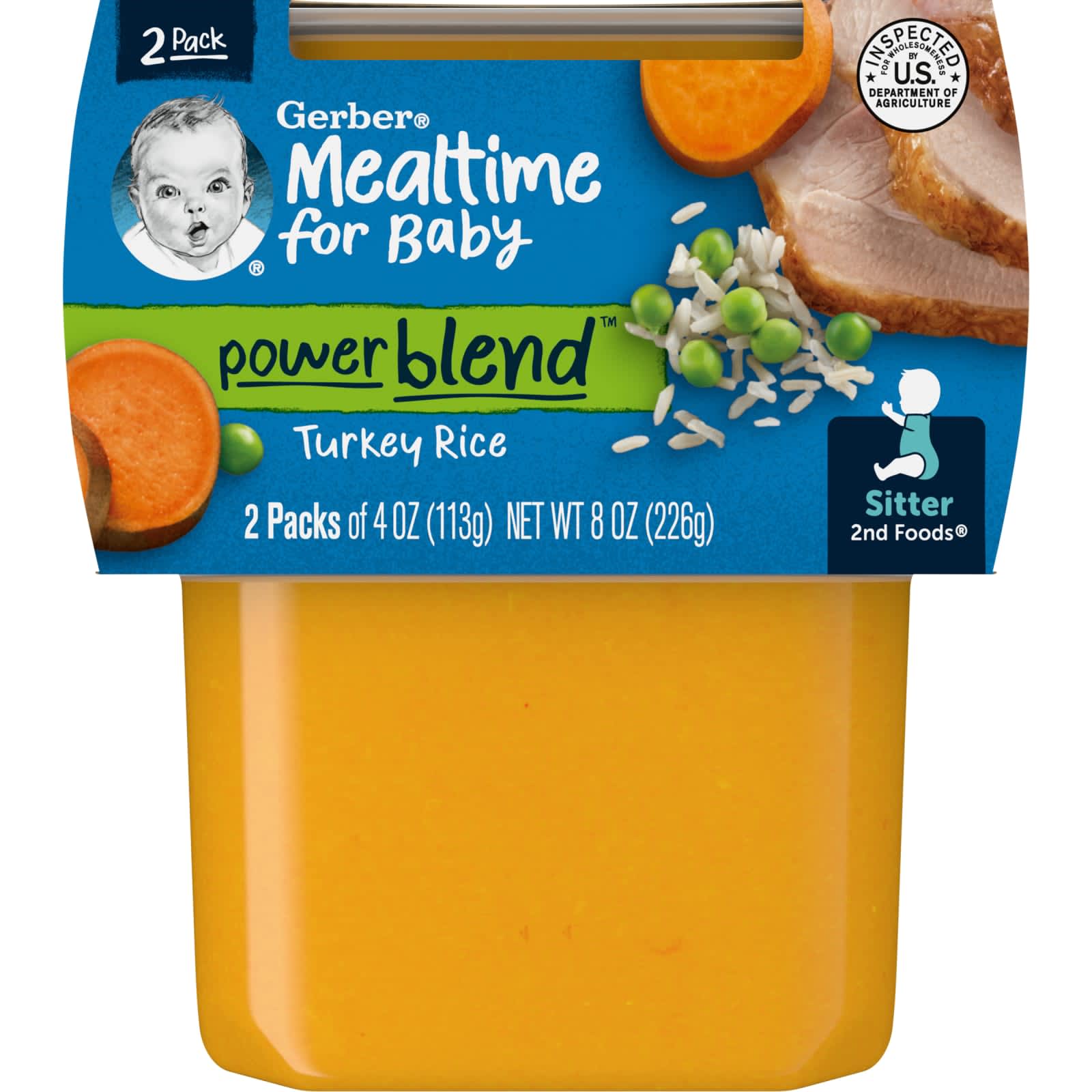 Gerber-Mealtime for Baby-Power Blend-2nd Foods-Turkey Rice-2 Pack-4 oz (113 g) Each