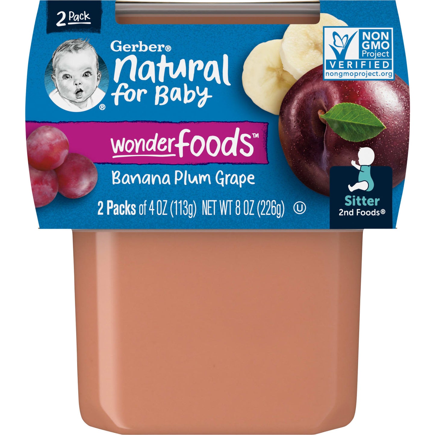 Gerber-Natural for Baby-Wonder Foods-2nd Foods-Banana Plum Grape-2 Pack-4 oz (113 g) Each