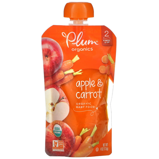 Plum Organics-Organic Baby Food-6 Mos & Up-Apple & Carrot-4 oz (113 g)