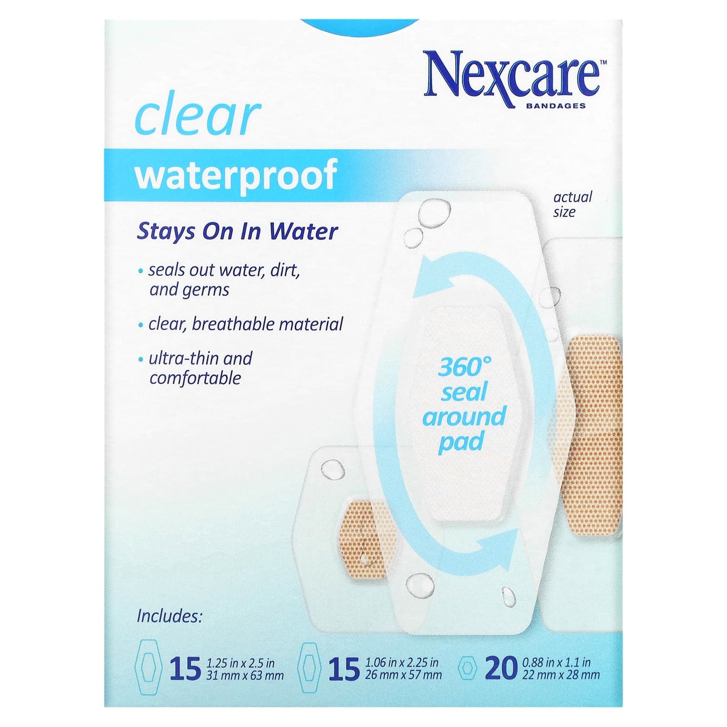 Nexcare, Clear Waterproof Bandages, 50 Assorted Sizes